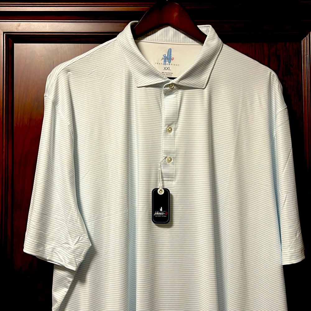 New Johnnie-O Santa Monica White & Light Blue Striped Golf Tennis Sports Polo!